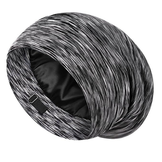 LULUSILK Mulberry Silk Lined Sleep Cap, No More Frizzy Tangled Hair, Stay On Silk Hair Wrap for Sleeping, Adjustable Strap, Unisex Adult, One Size, Assorted Color Dark Grey