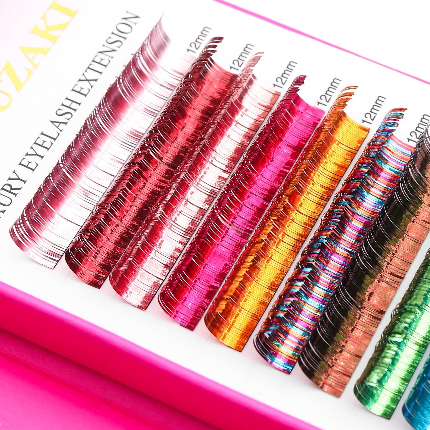 Glitter Spike Tinsel Eyelash Extensions 0.07 Colored Lashes Extension D Curl Lashes 14mm Lash Extensions Soft False Eyelashes Volume Lashes 12 Rows Professional Use(Glitter,0.07-D,14mm)