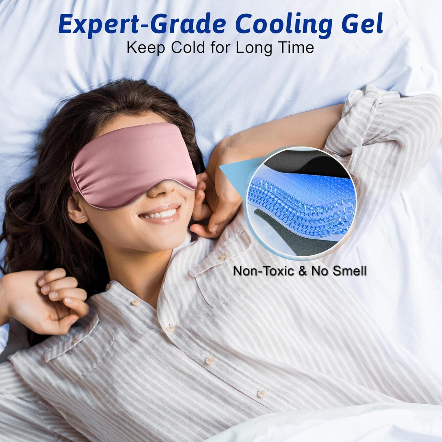 Cooling Eye Mask, Cold Eye Masks for Dark Circles, Puffiness, Headache, Migraines Weighted Gel Eye Mask Eye Ice Pack Reusable Cold Eye Compress (Pink)