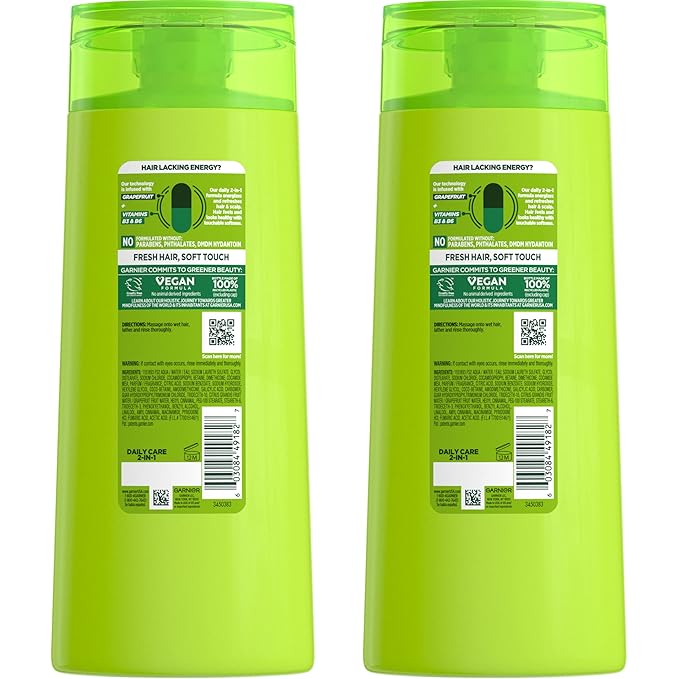 Garnier Fructis Fortifying 2-in-1 Shampoo and Conditioner for Stronger-Looking Hair with Touchable Softness, Daily Hair Care for Men and Women, Vegan, Paraben-Free 22 Fl Oz, 2 Count