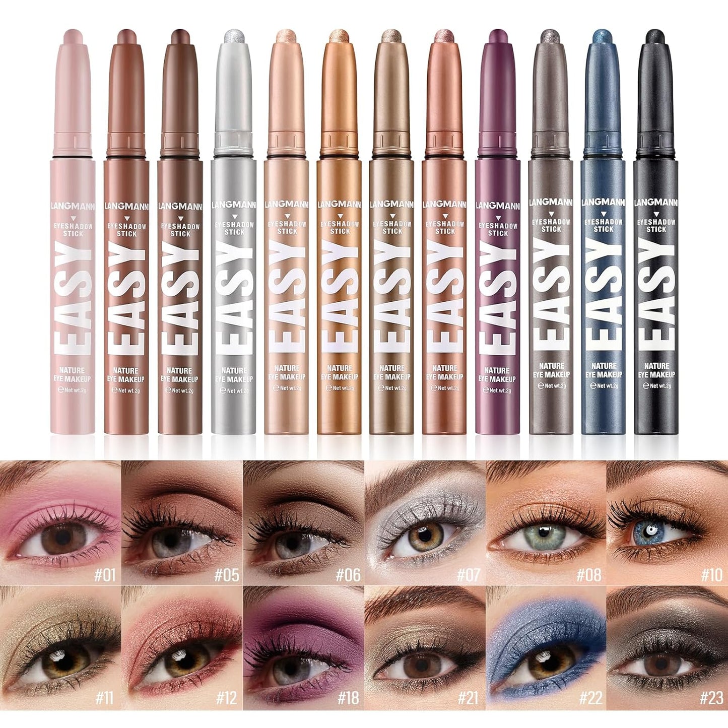 Jolilab Eyeshadow Stick Set, 2 Colors Matte Professional Bright-Colored Contouring and Highlight Eyeshadow Stick, Cream Waterproof Long Lasting High Pigmented Eye Shadow(2, 07+10 2pcs)