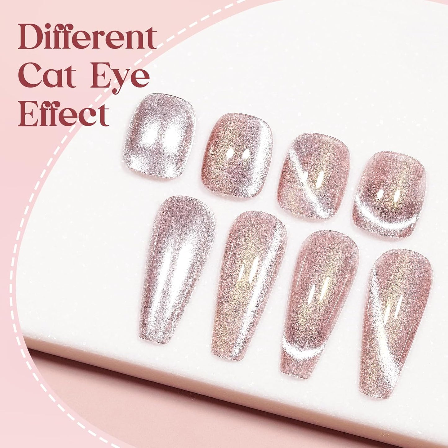MIZHSE Quick Dry Cat Eye Nail Polish, Shimmery Pink Magnetic Nail Polish with Magnet, Air Dry Fast Nail Lacquer 15ml Reflective Cateye Polish for Women Girls Manicure DIY Home