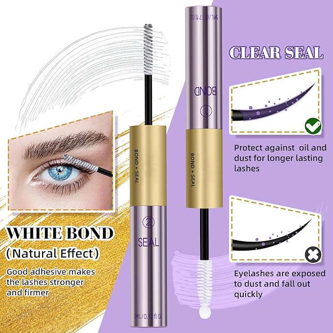 B&Qaugen Lash Bond and Seal 10ML Clusters Lash Glue Waterproof Long Lasting Mascara Wand Lash Extension Bond and Seal Strong Hold 2 in 1 Bond and Seal for DIY Lash Extensions（White Bond and Seal,10ML）
