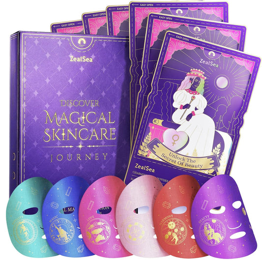 Zealsea Face Masks Skincare, Collagen Face Mask for Anti Aging, Hydrating Face Masks, Astaxanthin Q10 Face Mask for Antioxidant, Magic All-in-one Sheet Mask, Self Care Gift for at Home Spa Party 6pack