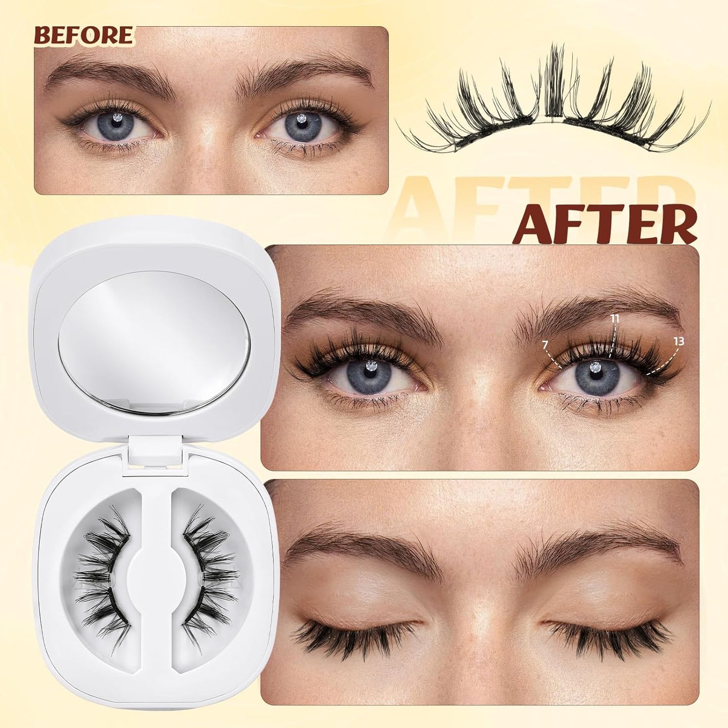 QUEWEL Magnetic Eyelashes, Reusable No Glue Needed Magnetic Eyelashes Kit with Applicator Lash Clusters Kit without Eyeliner So Soft and Easy to Wear and Remove (G-RC-D)
