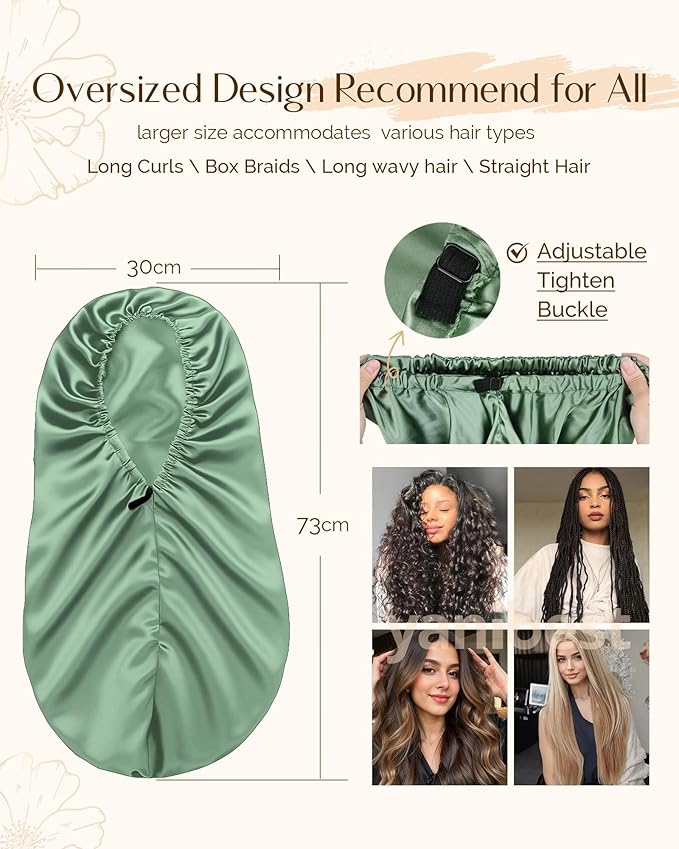 YANIBEST Satin Sleep Bonnet for Natural Hair - Extra Double Layer Long Adjustable Silk Hair Bonnet for Braids, Locs, Curls - Women’s Night Hair Protection Cap