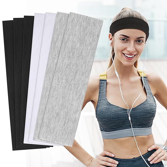 Headbands for Women, Stretchy Non Slip Soft Cotton Cloth Hair Bands for Sports, Workout, Yoga and Running, 7pcs