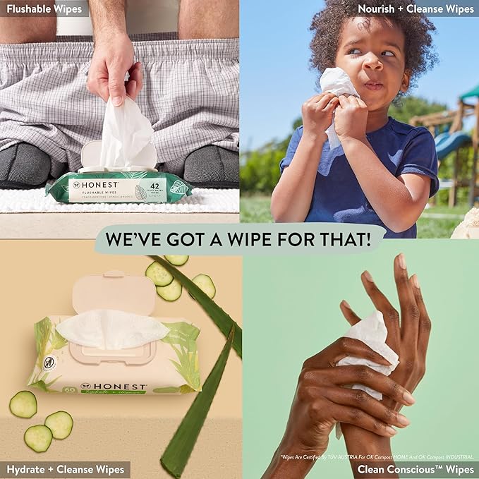 The Honest Company Hypoallergenic Multi-Use Baby Wipes for Sensitive Baby Skin Rainbow 60 Count