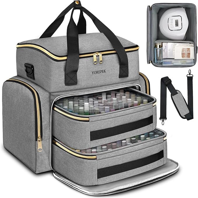 YOREPEK Nail Polish Organizer Case Holds 96 to 100+ Bottles (15ml/0.5 fl.oz) UV lamp, Extra Large Nail Polish Holder with Support Board for Easy Access, Gel Kit Bag For Manicure Tools, Grey