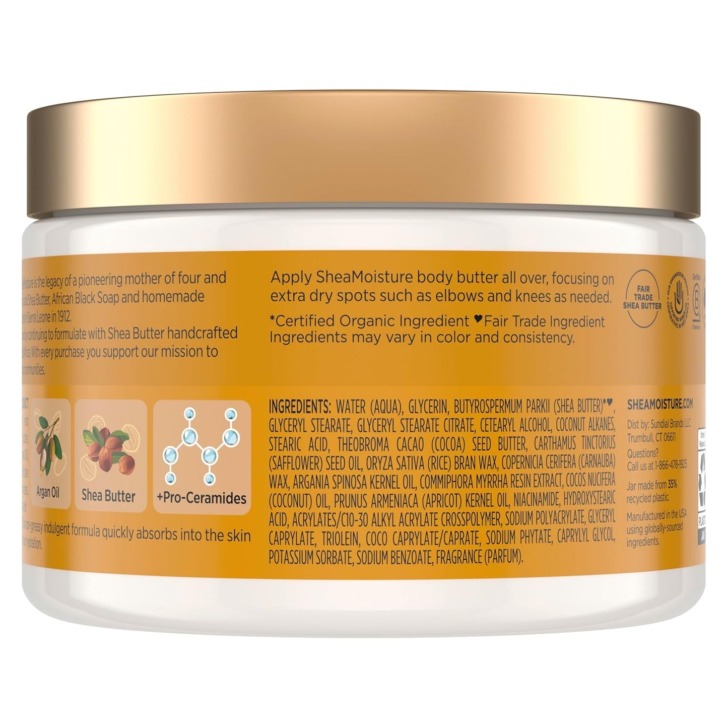 SheaMoisture Deeply Moisturizing Body Butter with Raw Shea Butter, Argan Oil and Pro-Ceramides, Rich Hydration & Healing of Dry Skin, 48H Moisturizing 11.5 oz