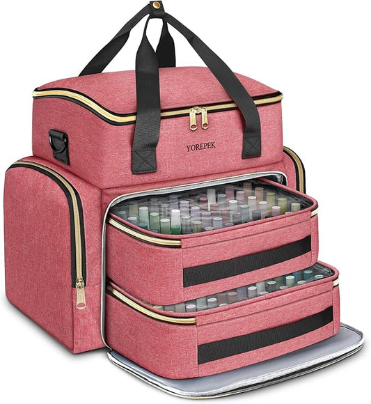 YOREPEK Nail Polish Organizer Case With Foam Inserts Protect Up 96 to 100+ Bottles (15ml/0.5 fl.oz) UV lamp, Travel Nail Tech Carrying Case with Adjustable Space for Gel Dip Powder Tips Set, Pink