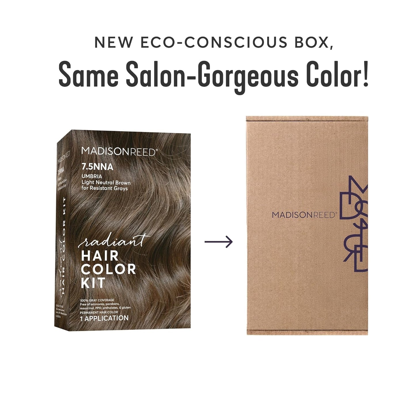 Madison Reed Radiant Hair Color Kit | 7.5NNA Light Neutral Brown (Umbria Brown) 100% Maximum Gray Hair Coverage | Salon-Quality Permanent Hair Dye for Resistant Grays | PPD & Ammonia-Free | 1 Pack