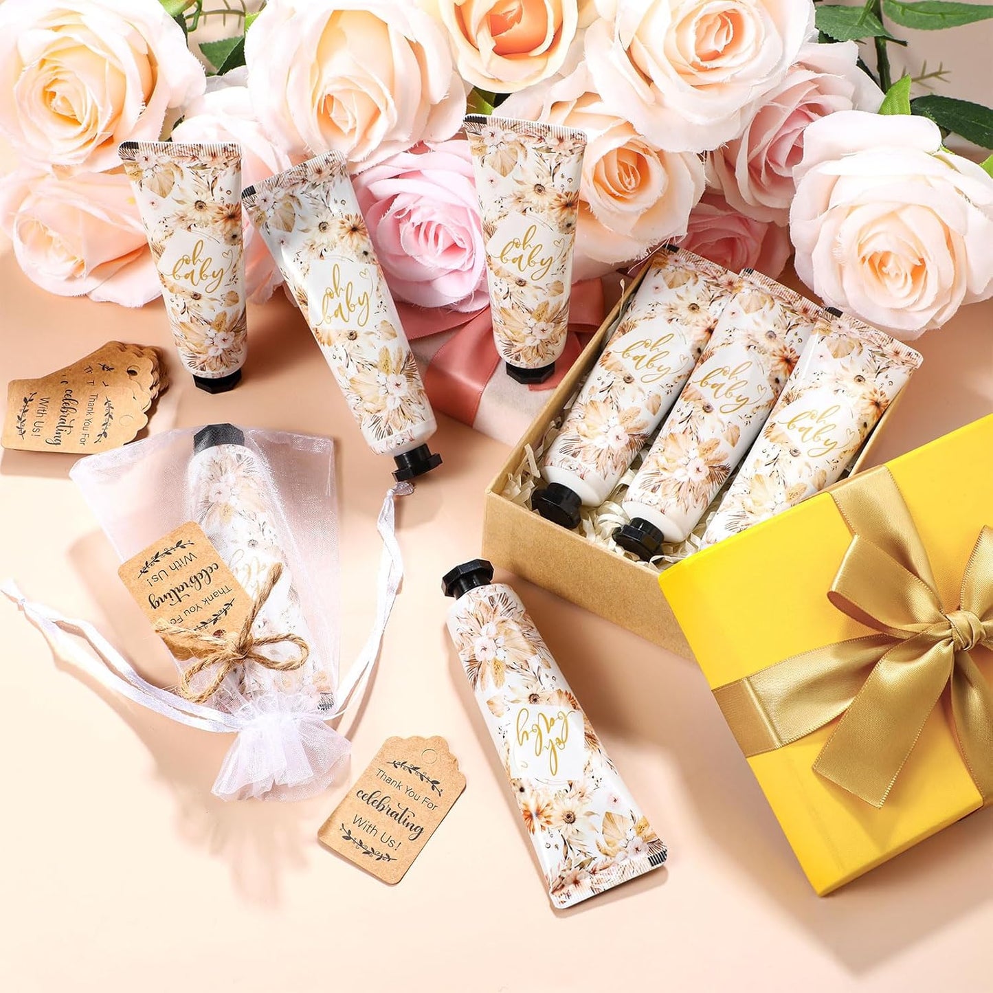 48 Sets Baby Shower Hand Cream Party Favors for Guests Gift Bulk Travel Size Hand Lotion Set for Baby Shower Wedding Christmas(Boho)