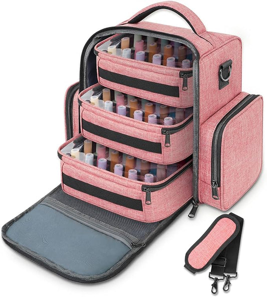 YOREPEK Nail Polish Organizer Holds 72 Bottles (15ml-0.5 fl.oz) Large Nail Polish Carrying Case with 3 Removable Pouches and 4 Zippered Pockets for Manicure Tools, Supplies, Nail Lamp, Gifts for Women