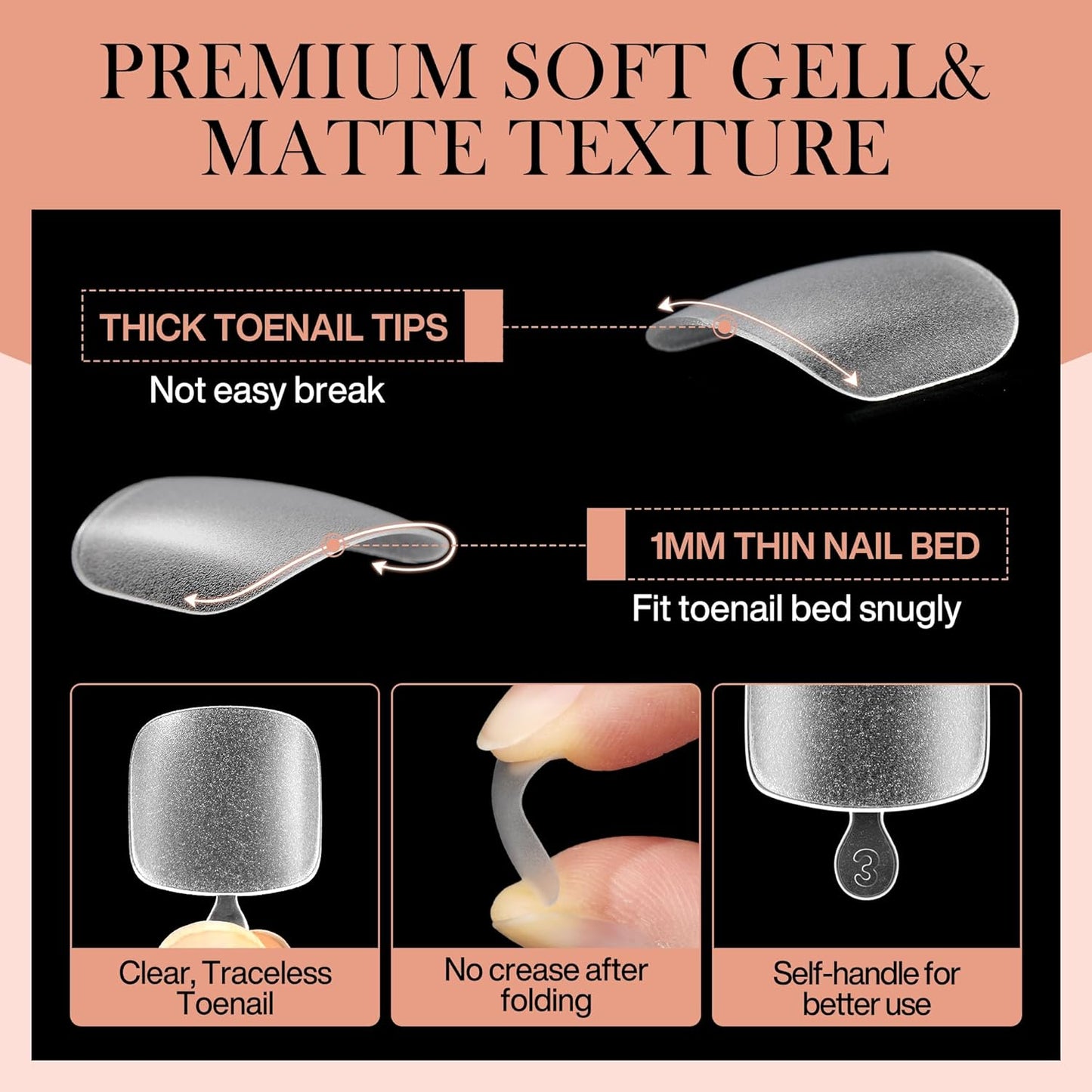 Short Toe Nail Tips Square Toe Nail Press Ons Full Matte 504pcs Full Cover Toenail Press On Nails Smoothly Curved for Any Toenail Shapes Easily DIY Salon, 12 Sizes Toe Acrylic Nails, Luckyfairy