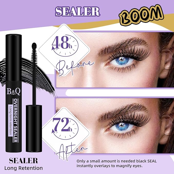 B&Q Lash Clusters Overnighter 10ML Lash Sealer for Cluster Lashes Black Lash Extension Sealant Healthy Lash Sealant Longer Life Coating Lash Seal (Black,10ml)