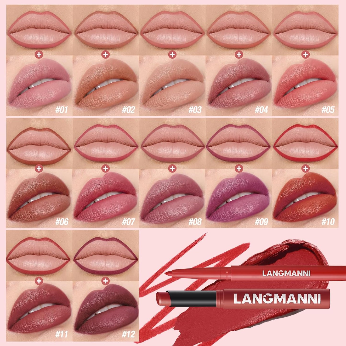 Jolilab 8Pcs Lip Set: 4 Colors Lip Liner+4 Colors Lipstick, Matte/Creamy,Smooth Creamy Texture,Long-Lasting,Bold/Nude Shades for Daily/Party, Vegan, Gift for Makeup Lovers.(#02+04+07+08)