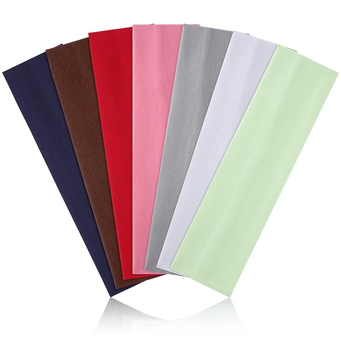 Headbands for Women, Stretchy Non Slip Soft Cotton Cloth Hair Bands for Sports, Workout, Yoga and Running, 7pcs