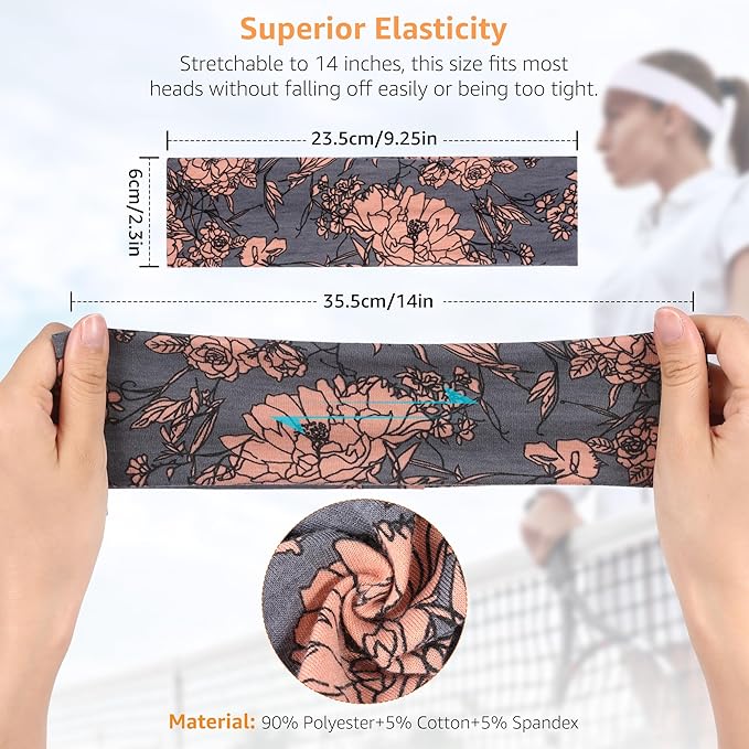 Headbands for Women, Stretchy Non Slip Soft Cotton Cloth Hair Bands for Sports, Workout, Yoga and Running, 7pcs