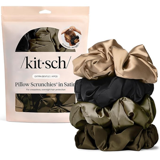 Kitsch Pillow Satin Scrunchies for Women - Hair Ties No Damage, No Crease Hair Accessories | Perfect for Day or Night | Ideal Gifts for Women - 4pcs