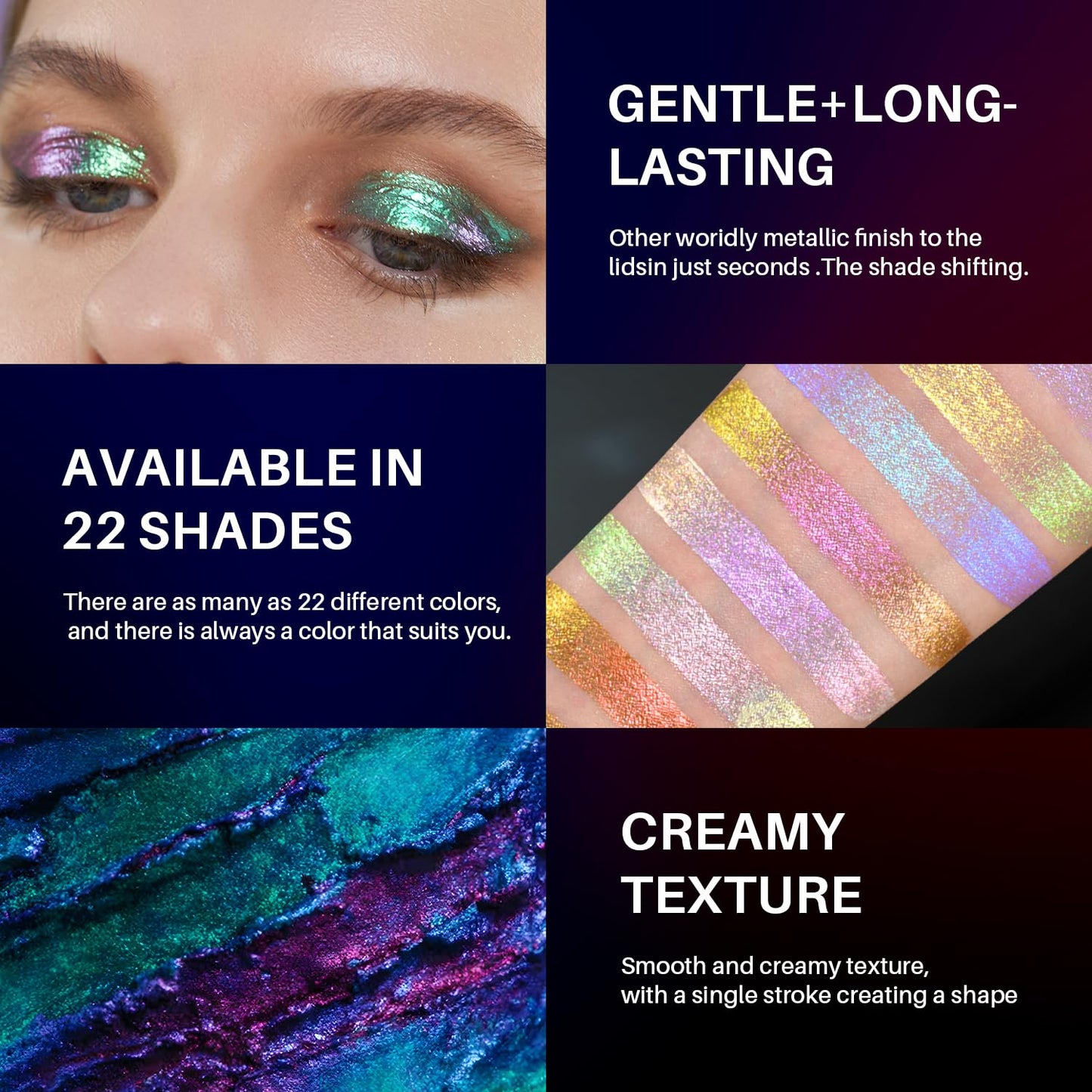 CHARMACY Multichrome Liquid Metallic Eyeshadow, Chameleon Shifting Color, Holographic Glitter Eyeshadow, Long Lasting Wear, Vegan Eye Topper for Party, Daily Makeup #02