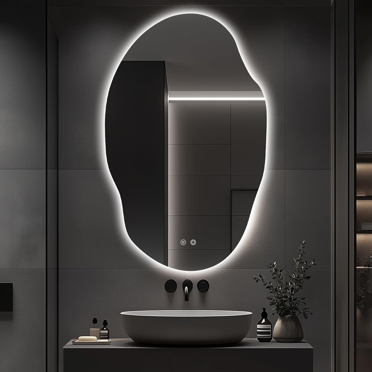 Asymmetrical LED Bathroom Mirror with Lights,Irregular Led Bathroom Vanity Mirror for Wall with Front and Backlit, Anti Fog, 3 Colors and Dimmable Light,[Horizontal/Vertical] 48" H x 30" W