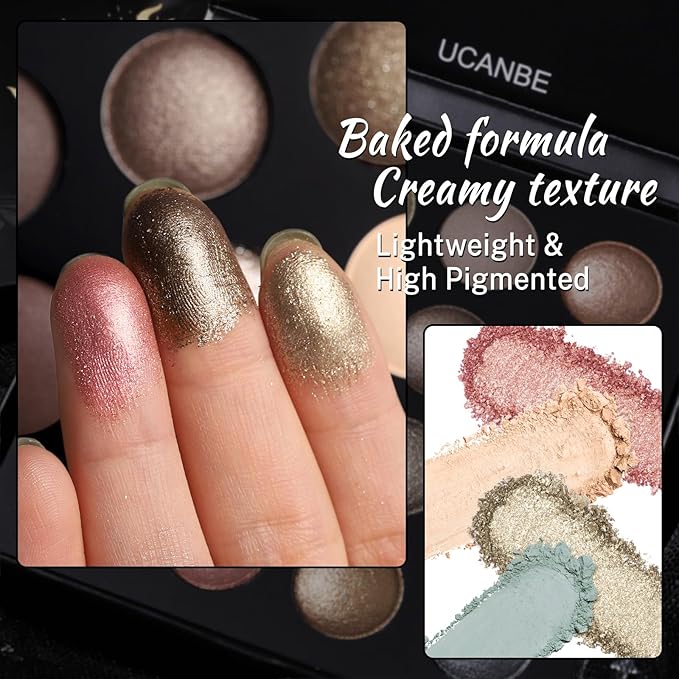 UCANBE Baked Eyeshadow Makeup Palette with Hidden Gems, 16 Colors Nude Eye Shadow with Matte Glitter Metallic Shimmer, Highly Pigmented Long Lasting Make Up Pallet (Pack of 2)