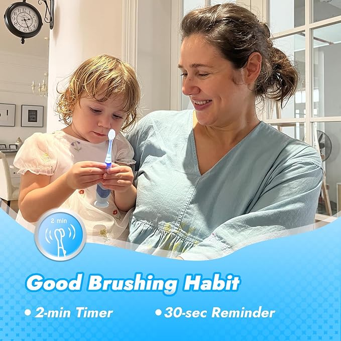 Papablic Toddler Sonic Electric Kids Toothbrush for Ages 1-3 Years, Baby Electric Toothbrush with Cute Penguin Cover and Smart LED Timer, 2 Brush Heads (Pippin)