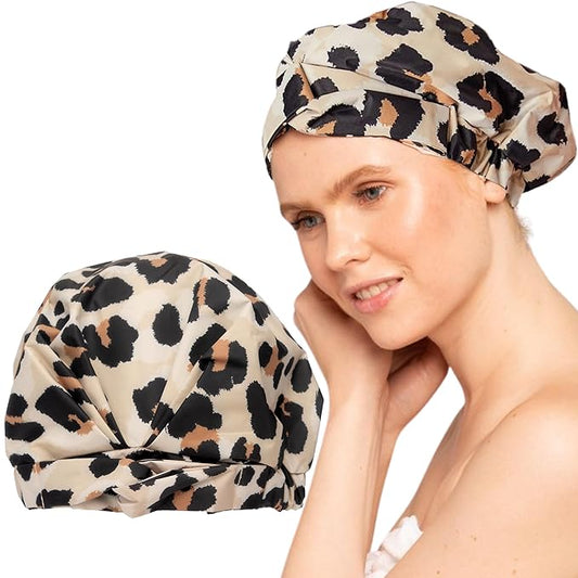 Kitsch Luxury Shower Caps for Women Reusable Waterproof - Large Shower Cap for Women, Non-slip, Quick-dry Hair Cap for Long and Short Hair, Comfortable and Stylish Design - Leopard