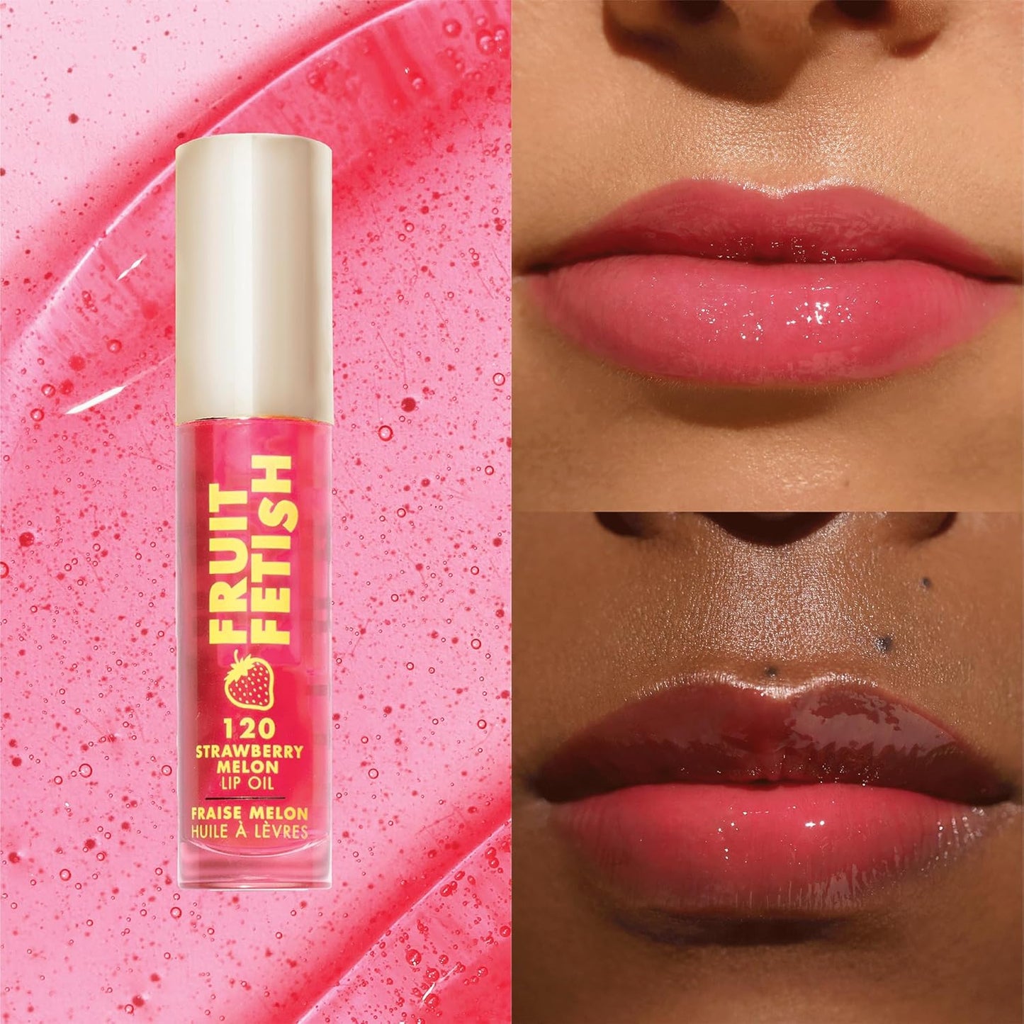 Milani Fruit Fetish Lip Oil Bundle with Vitamin E for Instant Hydration, Fruit Extract Infused Lip Treatment and Moisturizing Lip Gloss - Raspberry Peach + Strawberry Melon, 2pk