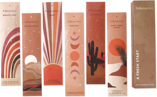 Folkulture Incense Sticks | Set of 6 (120 Sticks) Non Toxic Palo Santo Insence-Sticks | 45 Mins Burn Time | Sandalwood Incenses, Lemongrass, Rose Geranium | Organic Inscents-Sticks for Home