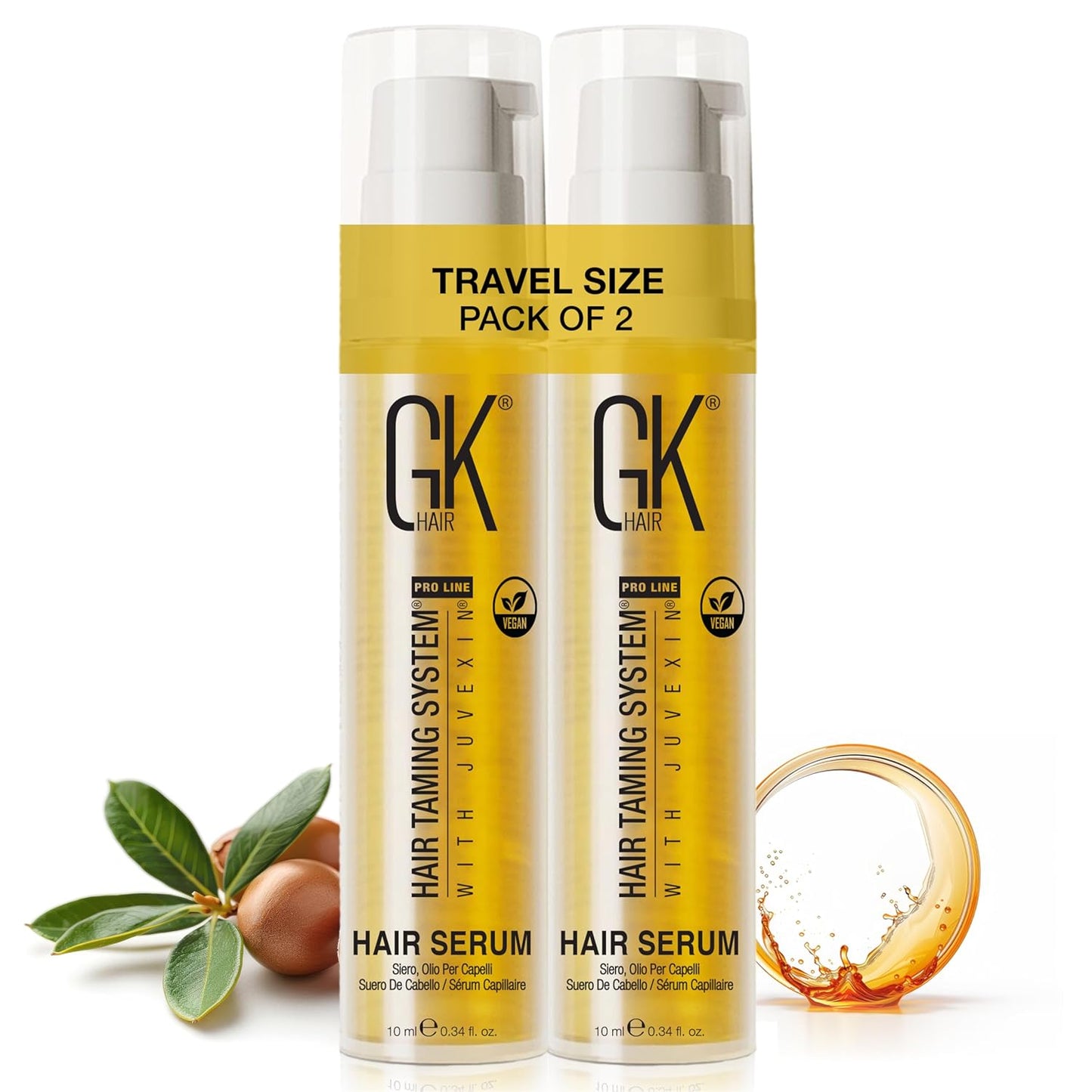 Global Keratin GKHAIR Smoothing Serum (Pack of 2/0.34 fl oz) - 100% Pure Organic Argan Oil | Hydrating Strength Shine Dry Damaged Repair Anti-Frizz Moistures Nourishment