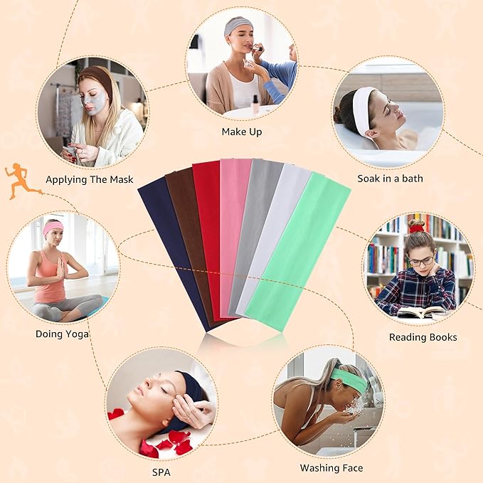 Headbands for Women, Stretchy Non Slip Soft Cotton Cloth Hair Bands for Sports, Workout, Yoga and Running, 7pcs