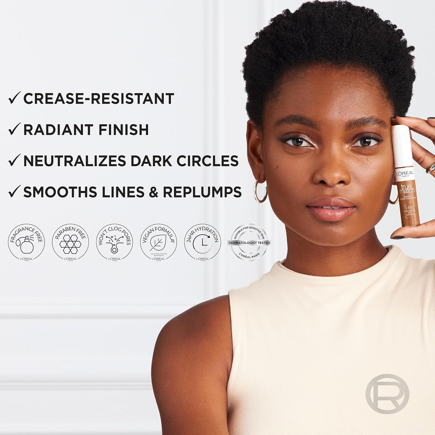 L’Oréal Paris True Match Radiant Serum Concealer, Brightening Under Eye Concealer Make Up with 1.5% Hyaluronic Acid and Caffeine, N11, 0.33 Oz