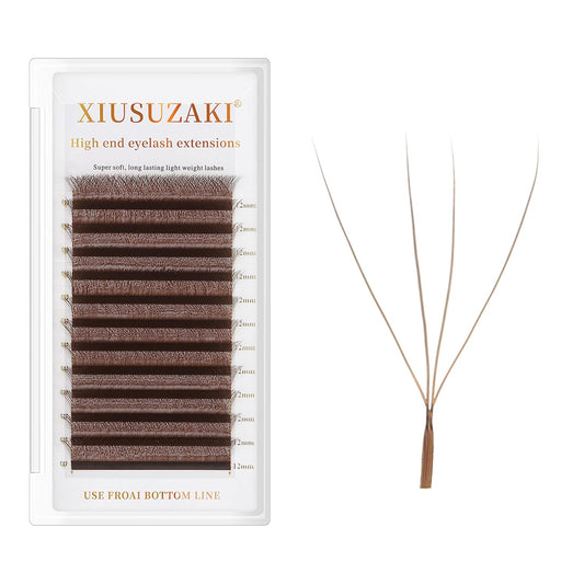 Lash Extensions Brown 4D W Eyelash Extensions W Shape 0.07mm Thickness C Curl 9mm Premade Fans Lashes Colored Lash Extension Volume Lashes Individual Lashes(W-Brown-4D-0.07-C,9mm)