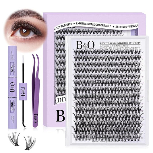 DIY Lash Extension Kit 280pcs Individual Lashes Cluster D Curl Eyelash Extension Kit Lash Clusters with Lash Bond and Seal and Lash Applicator Tool for Self Application (KIT,30D-D-9-16MIX)