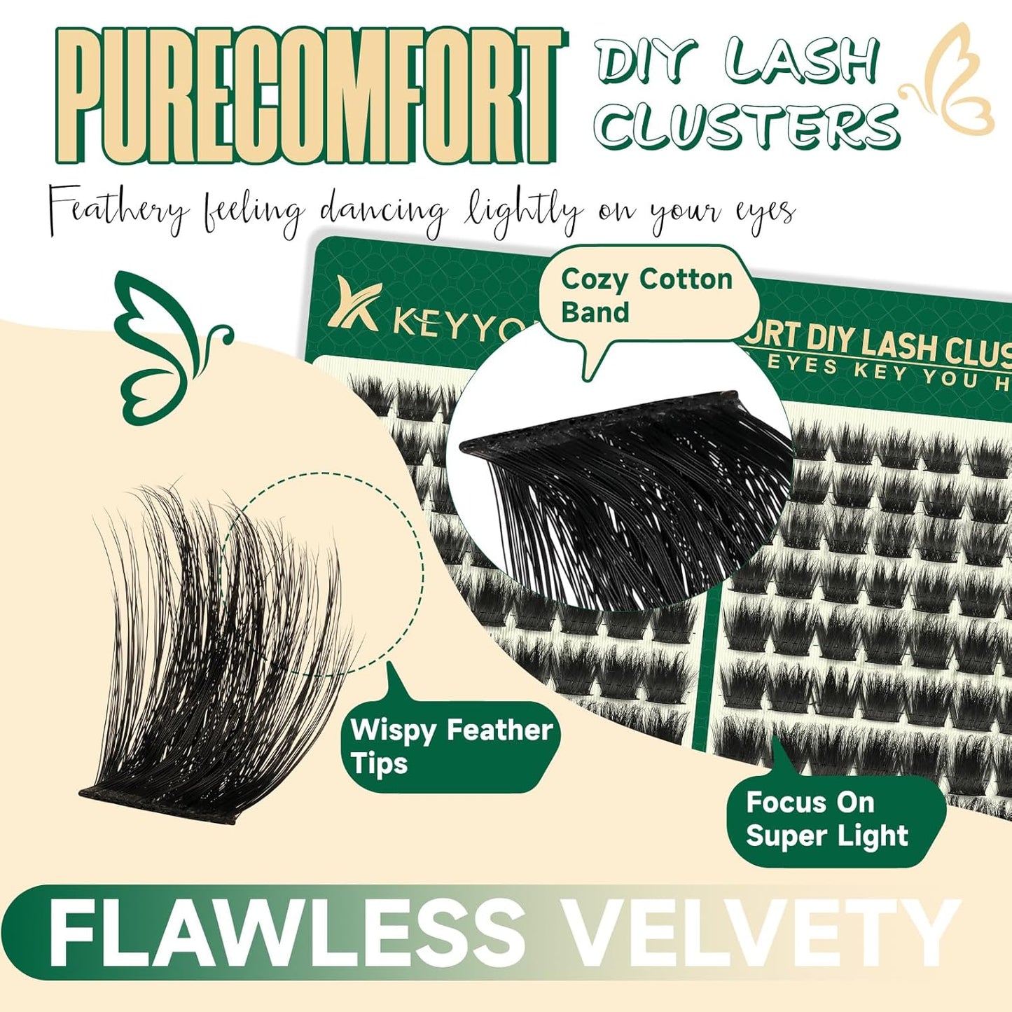 KEYYOU Lash Extension Kit 144pcs Thick Super Soft Lash Clusters with Lash Bond and Seal Lash Glue Remover Lash Applicator and Lash Brush Easy to DIY at Home（PC02-D-10-18MIX）
