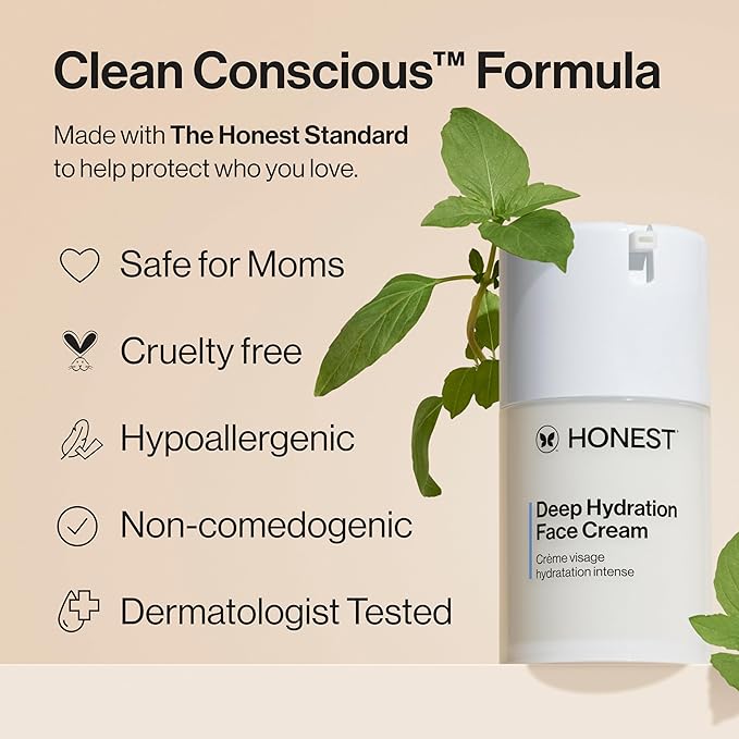 Honest Beauty Deep Hydration Face Cream for Dry Skin,Hydrates and Supports Natural Moisture Barrier,Hypoallergenic,Gentle Sensitive,1.7 fl oz,(Pack of 2)