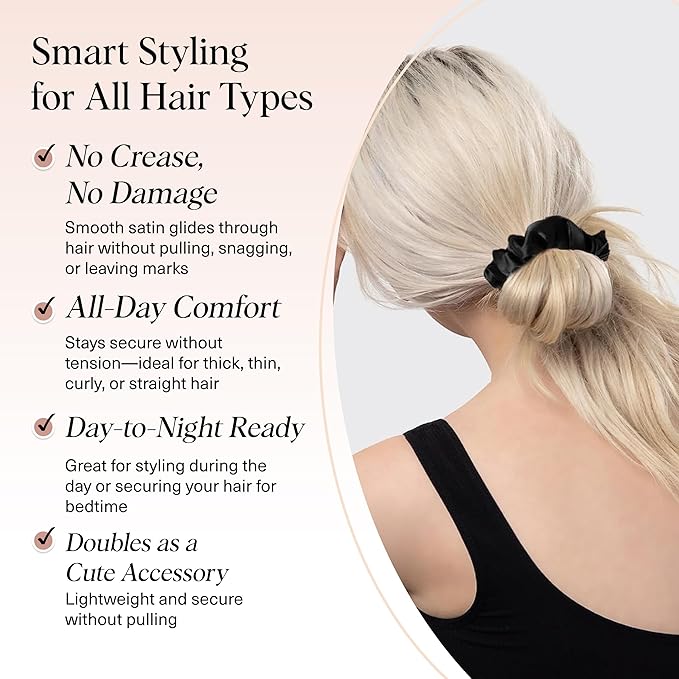 Kitsch Satin Scrunchies for Women - No Crease, Frizz Control | Softer Than Silk Scrunchies Gentle On Hair Scrunchies for All Hair Types | Stylish Hair Accessories College Essentials - Black, 5pcs