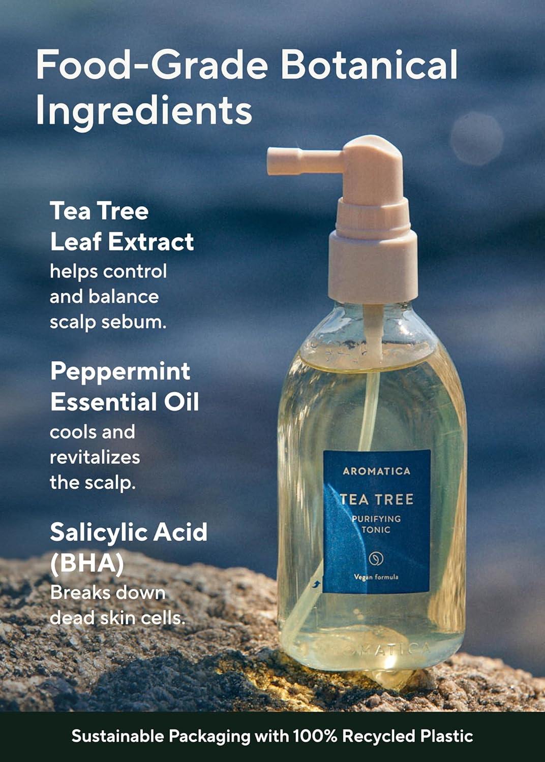 AROMATICA Tea Tree Purifying Tonic, Paraben, Silicone, Sulfate-free | Vegan | Soothing & Cooling Tonic for Your Scalp | Helps Hair Look Healthier and Nourished | Natural Ingredients Only (3.38oz)