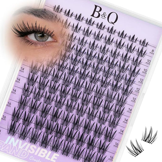 B&Q Bella Lash Clusters Invisible Band False Eyelashes Clusters Natural Cluster Eyelash Extensions Comfortable Individual Lashes Extension DIY Soft Eyelash Clusters（Bella-MIX8-18mm）