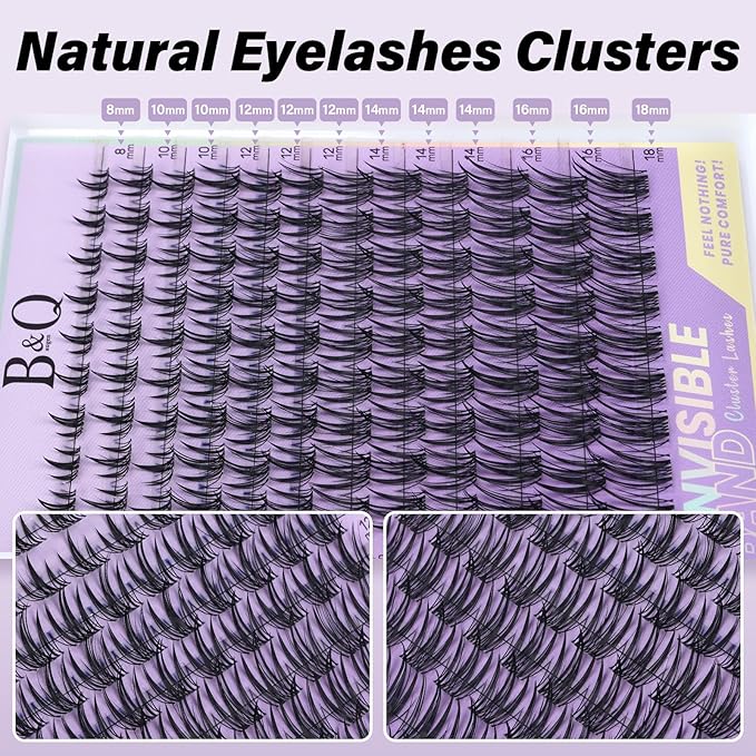 B&Q Bella Lash Clusters Invisible Band False Eyelashes Clusters Natural Cluster Eyelash Extensions Comfortable Individual Lashes Extension DIY Soft Eyelash Clusters（Bella-MIX8-18mm）