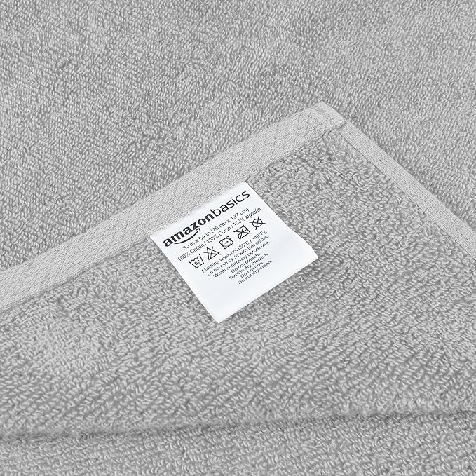 Amazon Basics 2 Piece Quick-Dry Oversize Bath Towel, 100% Cotton, Platinum, 54" x 30" (Pack of 12)