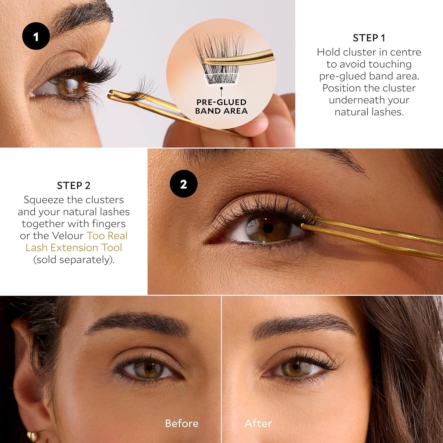 Velour-Xtensions™ Self-Stick Lash Clusters Kit, Self Adhesive Eyelashes, Includes 12 Eyelash Clusters & Applicator, Comfortable & Lightweight Lash Extensions (Everday Natural)