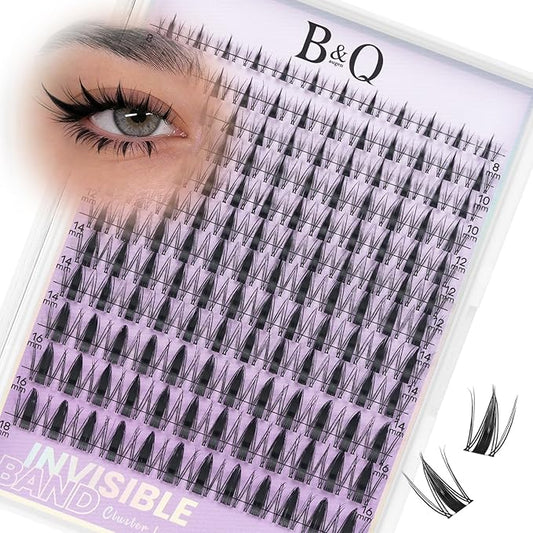 B&Q Fairy Lash Clusters - DIY Lash Extension at Home Beginner-Friendly Manga Lashes, 144pcs Eyelash Clusters with 0.3mm Invisible Band & Waterproof, Salon Look for Daily Work & Parties （Fairy 8-18mm）