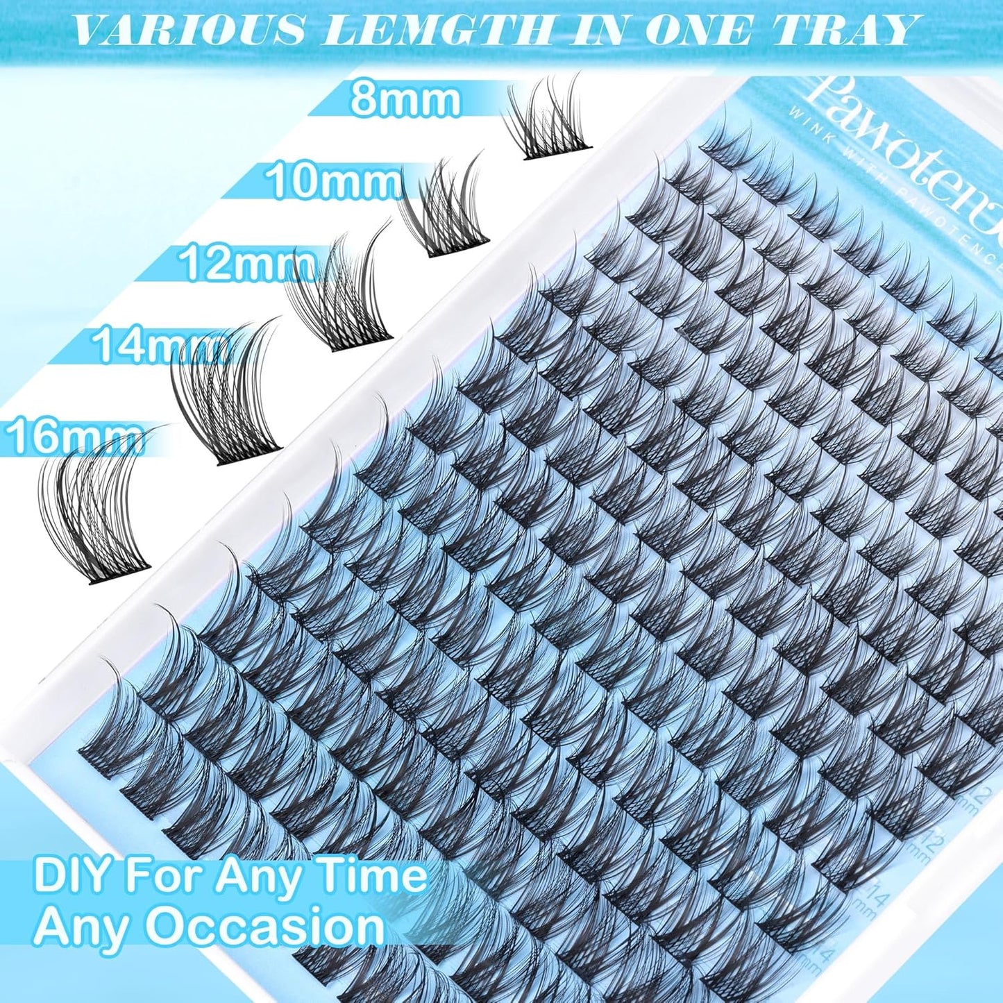 Pawotence Lash Clusters Kit Wispy Lash Extension Kit 8-16mm Natural Cluster Eyelash Extension Kit Individual Lashes 154pcs Eyelash Clusters with Lash Bond and Seal, Lash Tweezers for Self Use