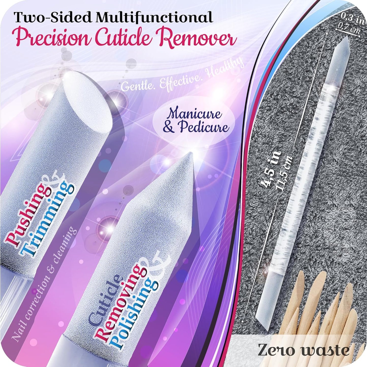 GLADZY Czech Glass Nail File Set - Multifunctional Nail Shiner Buffer, Callus Remover Foot Rasp, Glass Cuticle Pusher Manicure Stick, Etched Surface, Professional Nail Care Tool, Made in EU