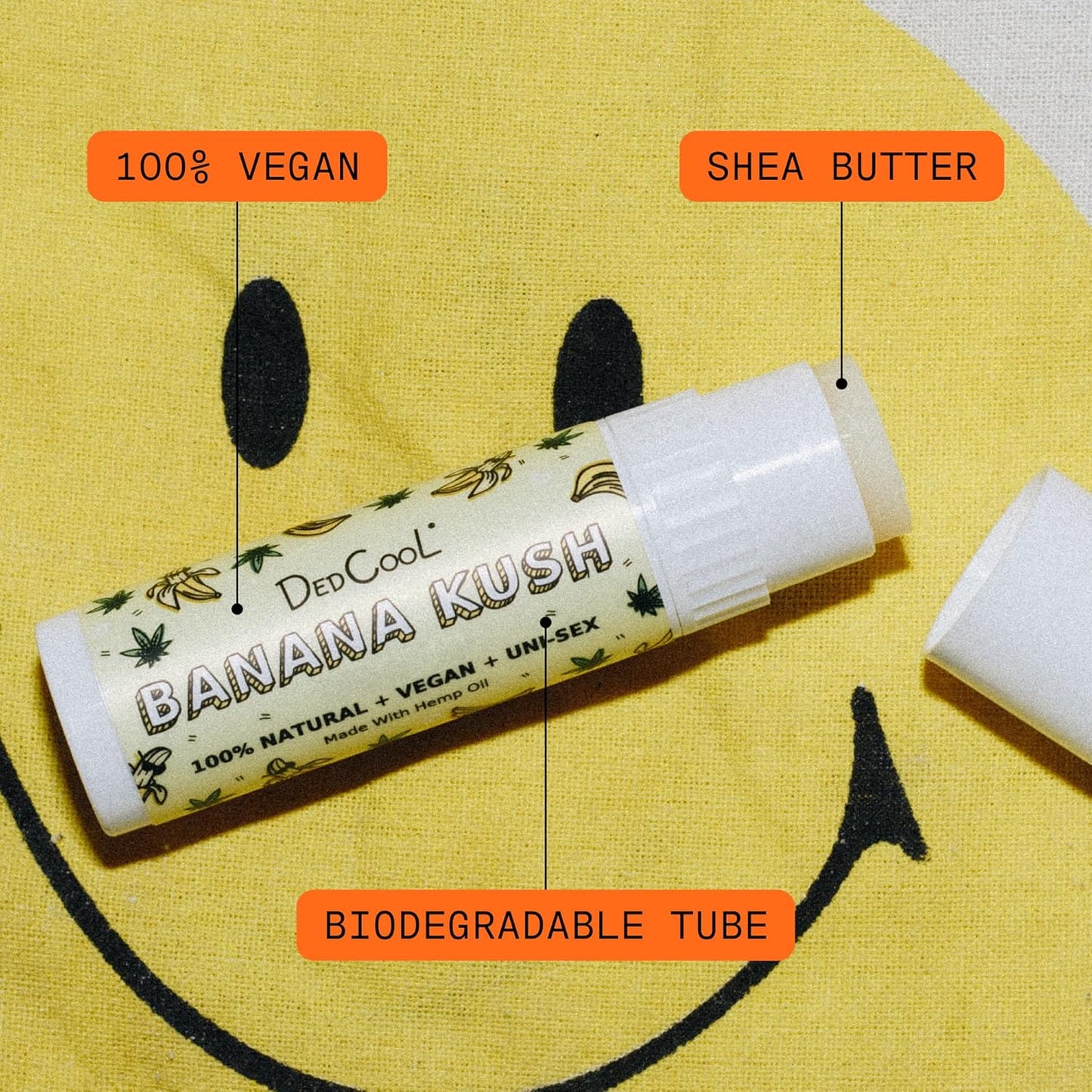 DedCool Lip Balm Stick (Banana Kush) Jumbo, Vegan, Flavored, Coconut Oil Lip Balm, Long Lasting, Moisturization, Hydrates Dry & Chapped Lips, Vegan, Natural, Clean, Non-Toxic, Fragrance For All