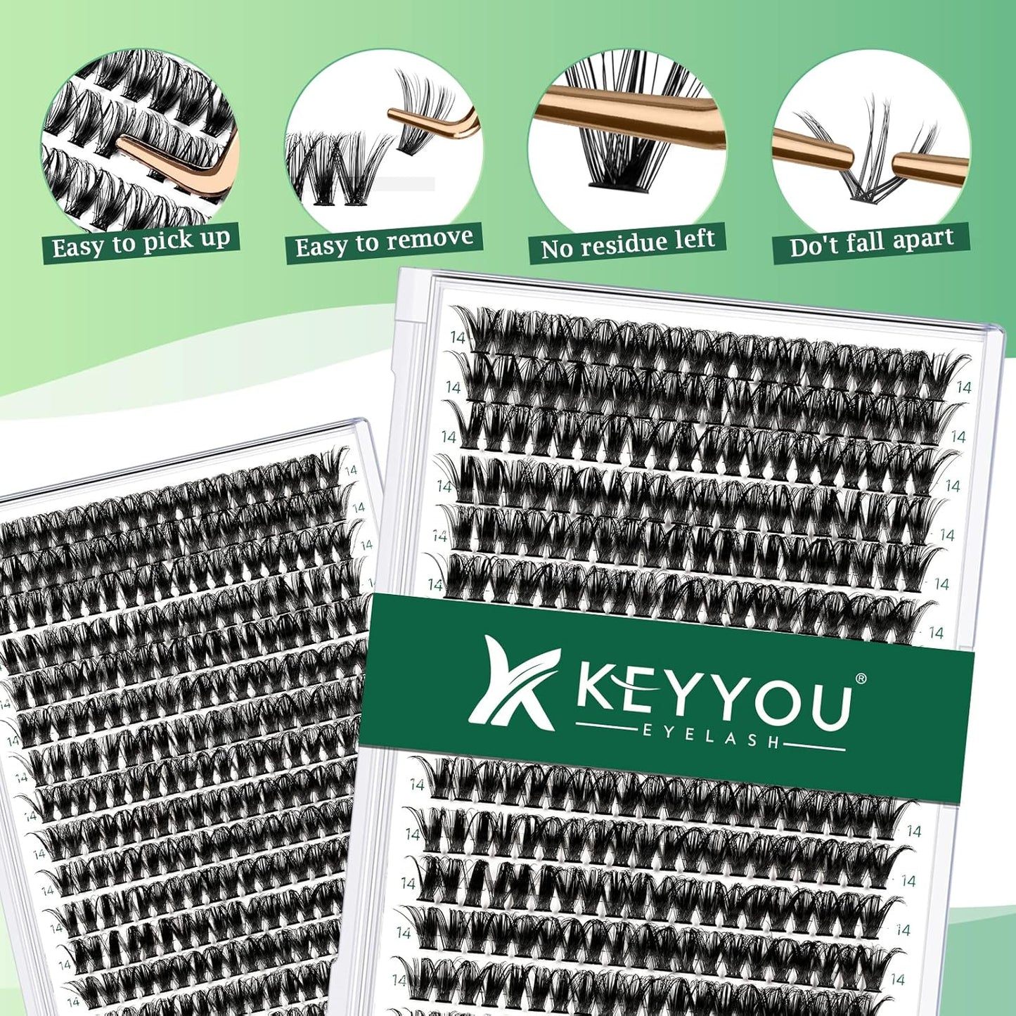 Lash Clusters 300pcs Eyelash Clusters 50D 0.07D Curl 13mm DIY Eyelash Extension KEYYOU Large Tray Volume Soft&Natural Individual Lashes(50D-0.07D,13)