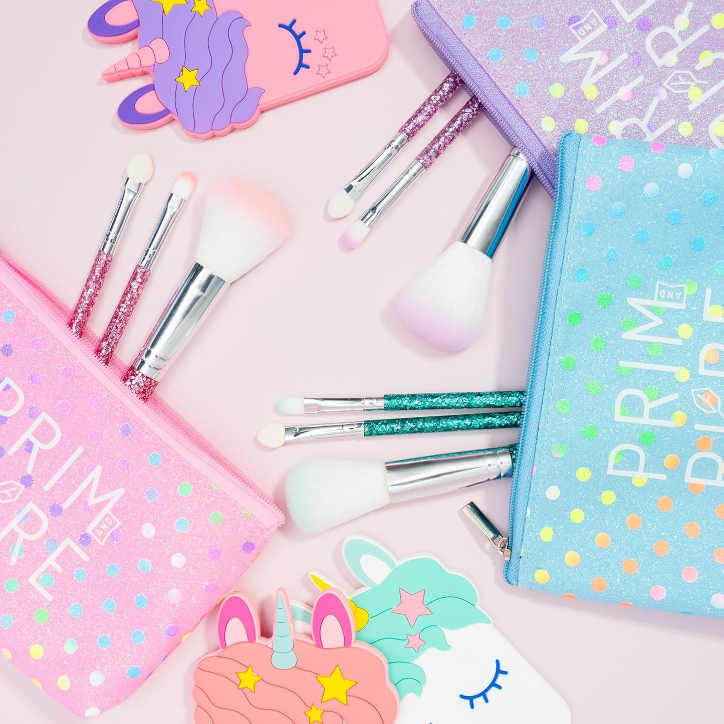 Prim and Pure Mineral Gift Set with Unicorn Mirror| Perfect for Play Dates & Birthday Parties | Kids Eyeshadow Makeup – Mineral Blush | Organic & Natural Makeup Kit for Kids| Made in USA (Blue)